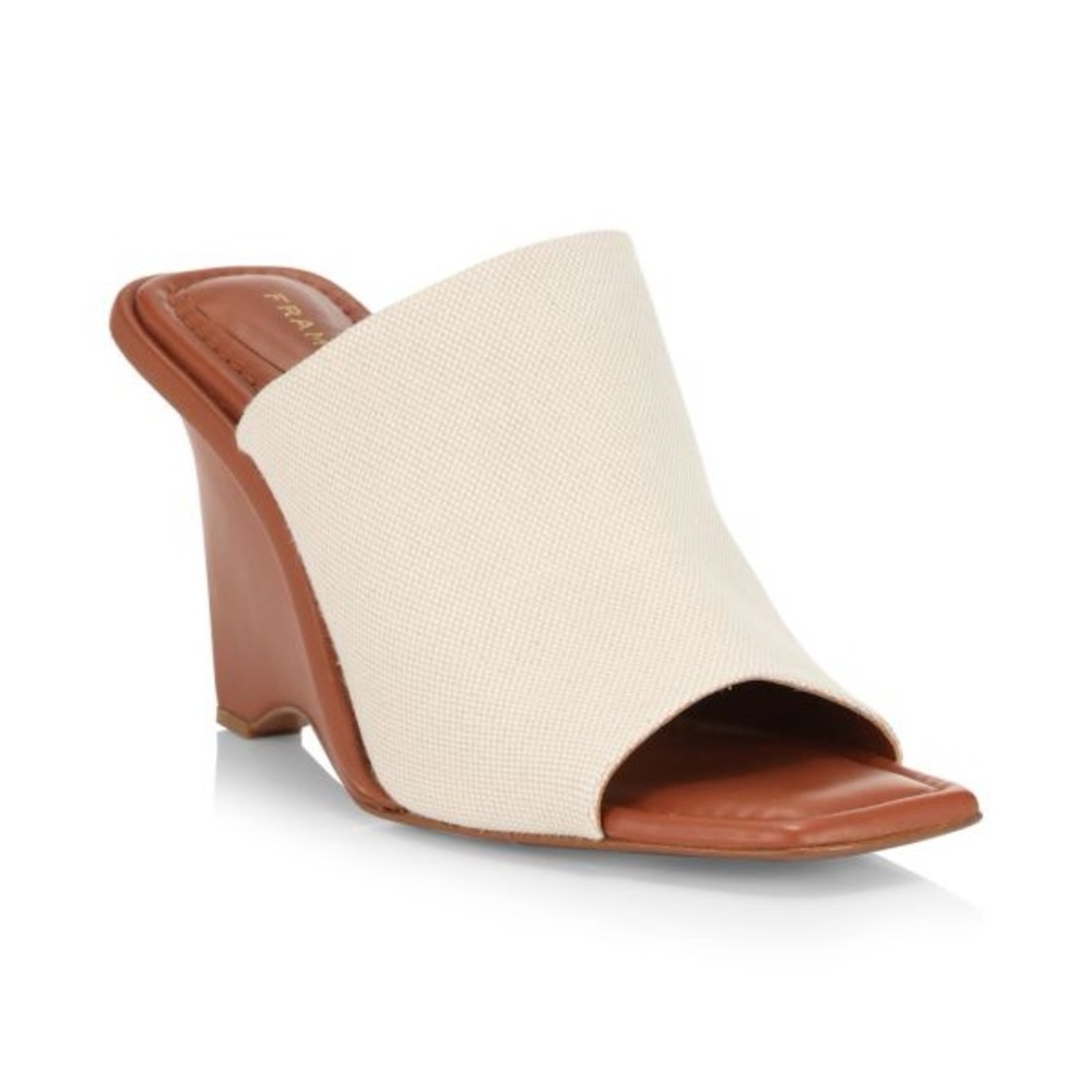 Frame Denim Cream and Brown Mules with Block Heel